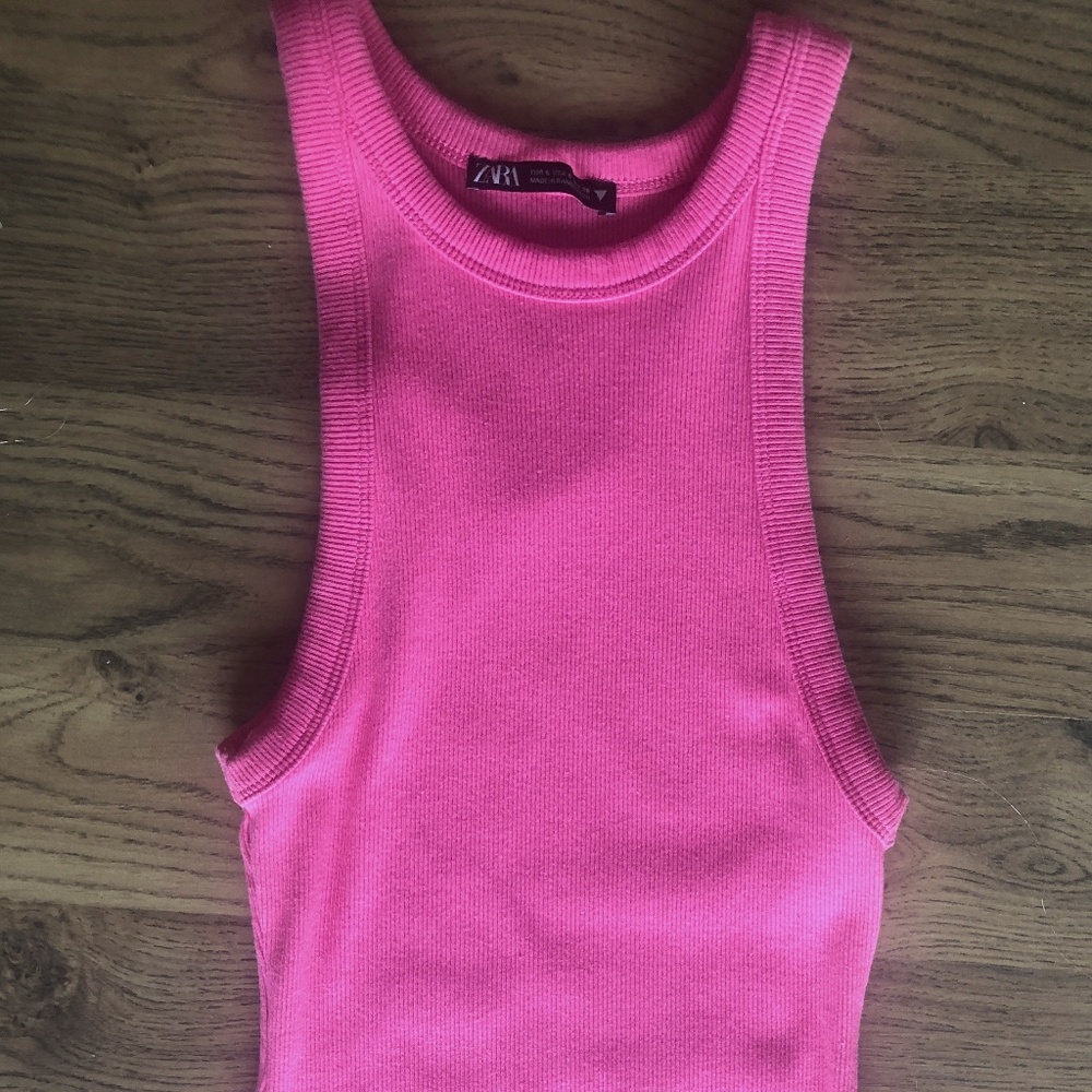 zara hot pink midi body con tank dress size small